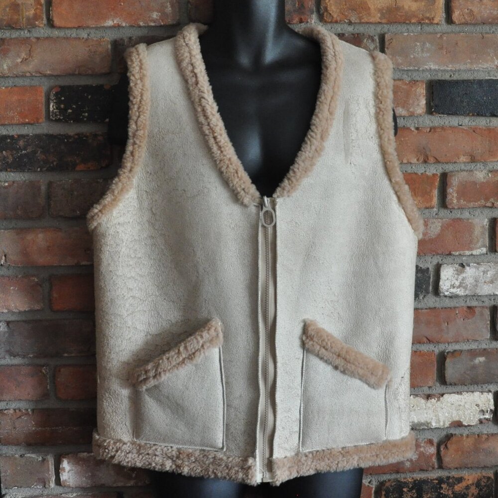 Vintage Handmade Shearling Sheepskin Leather Wool Western Vest Australia M